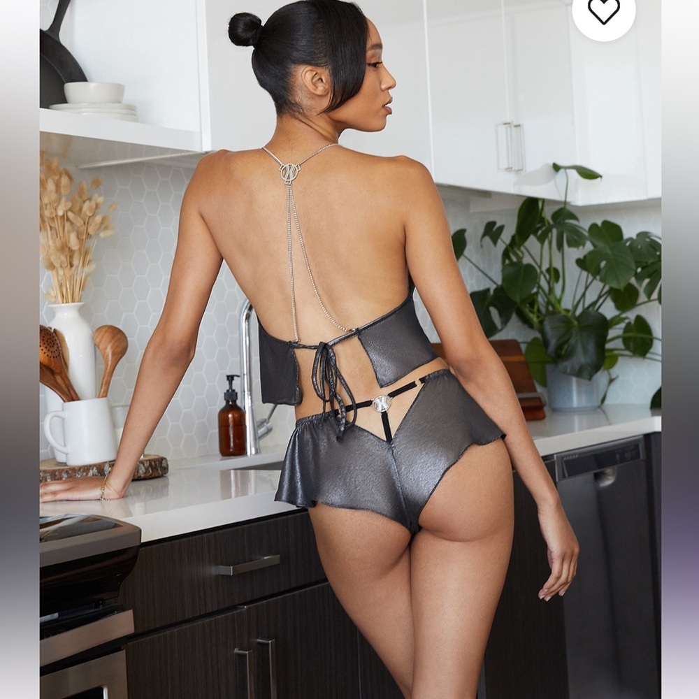 Savage x fenty• Liquid Metal 2 Piece Sexy Sleep Set; Black Caviar; medium